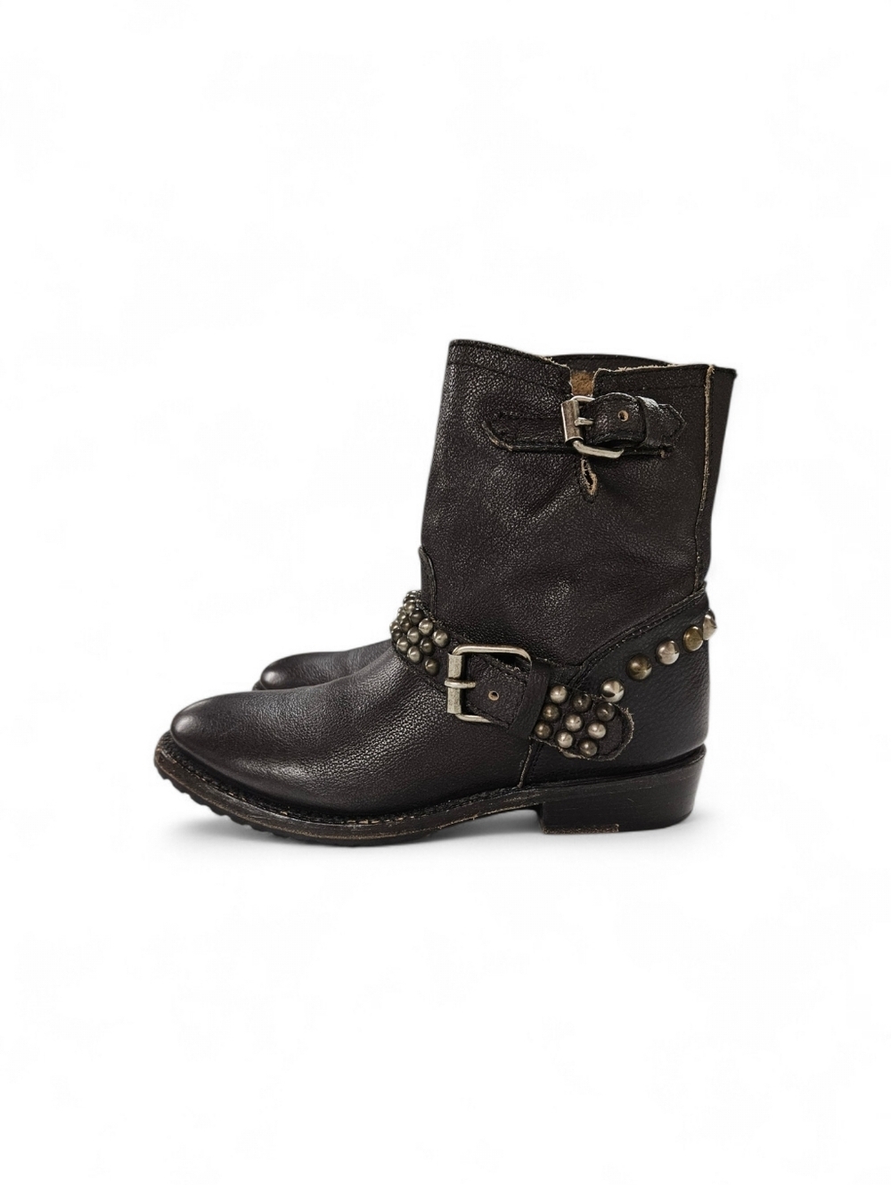 Ash Vicious Bis Studded Black Leather Motorcycle Boots In Moro Brown Size 8 - Picture 4 of 11